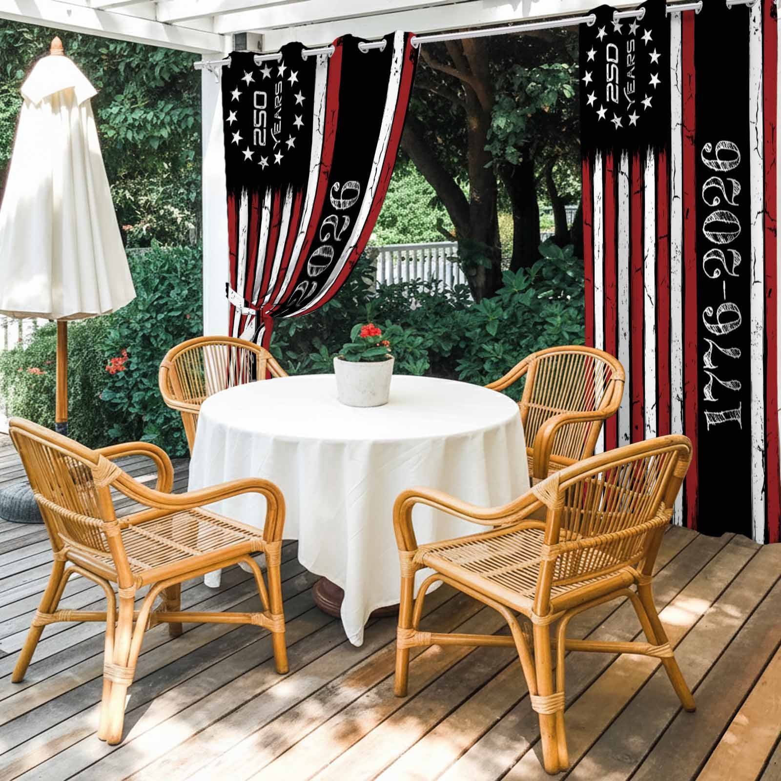4th of July Outdoor Curtains for Patio, Years Independence Day Red Black USA Flag Stripe Sunshade Privacy Drapes Grommet Waterproof Outside Curtains for Porch/Cabana/Balcony 54"x 108", 1 Panel