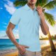 thumbnail image 1 of Blusa y camisa de manga corta con cuello vuelto para hombre, informal, de moda, de color liso, con botones, solapa y hebilla de gancho, camiseta de manga corta de poliéster para hombre., 1 of 6