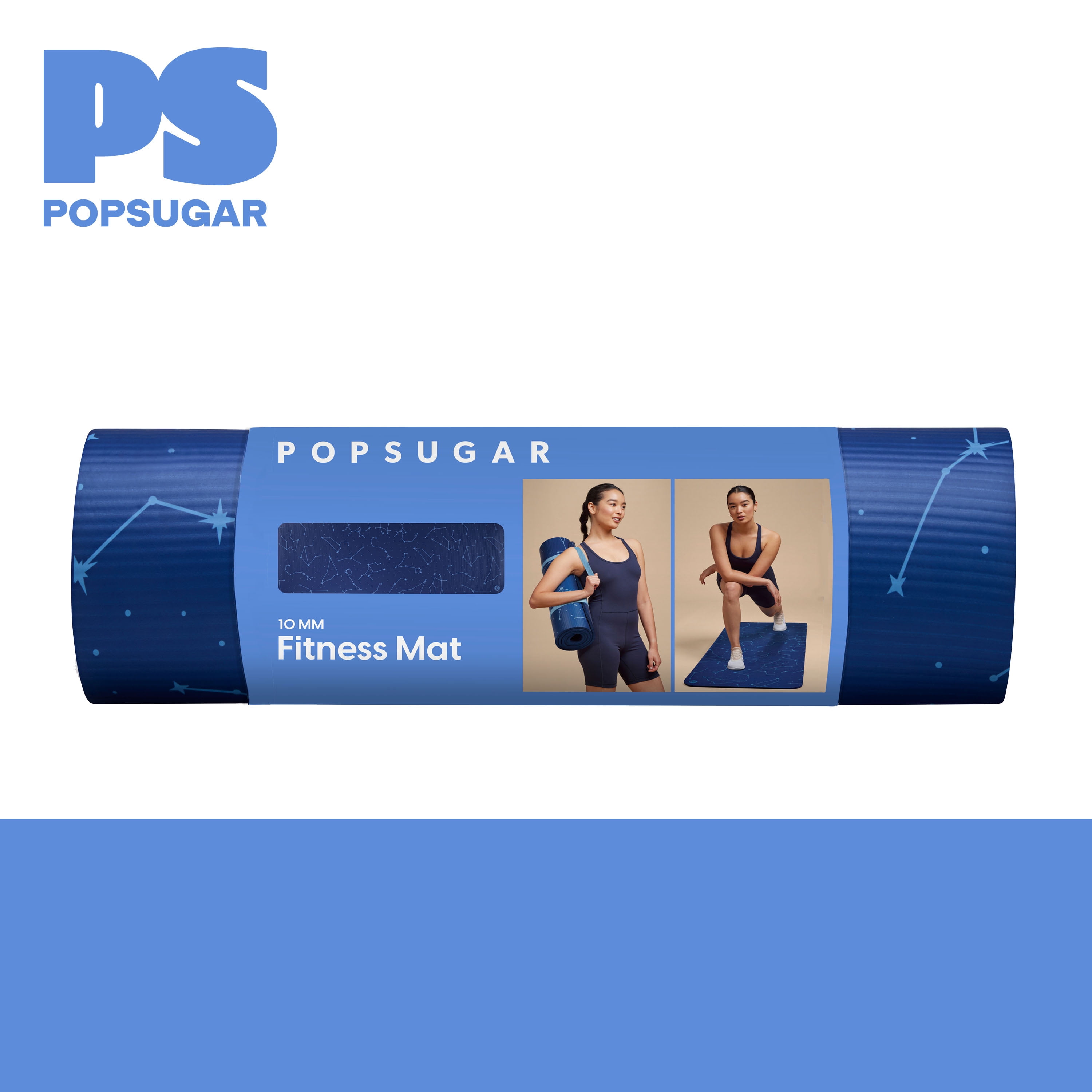Popsugar Fitness Mat, 24" x 72" x 10mm Thick, Constellation Blue