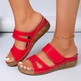 thumbnail image 2 of Dakaela Womens Wedge Sandals Leather Comfortable Dressy Slip on Slides Ladies Orthopedic Open Toe Casual Platform Walking Shoes with Arch Support Size 6-10 Red, 2 of 7