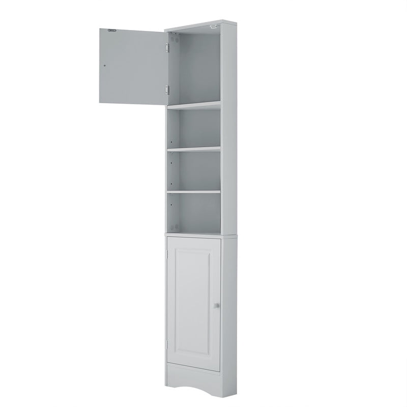 Triangular Corner Storage Cabinet with 2 Doors, Tall Bathroom Hutch Cabinet and Adjustable Shelves