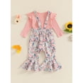 thumbnail image 6 of Hirigin Toddler Baby Girl Fall Clothes 1-5 Years Floral Print Overalls Suspender Flare Pants Long Sleeve Ruffle Knit Top 2Pcs Outfits Set, 6 of 8