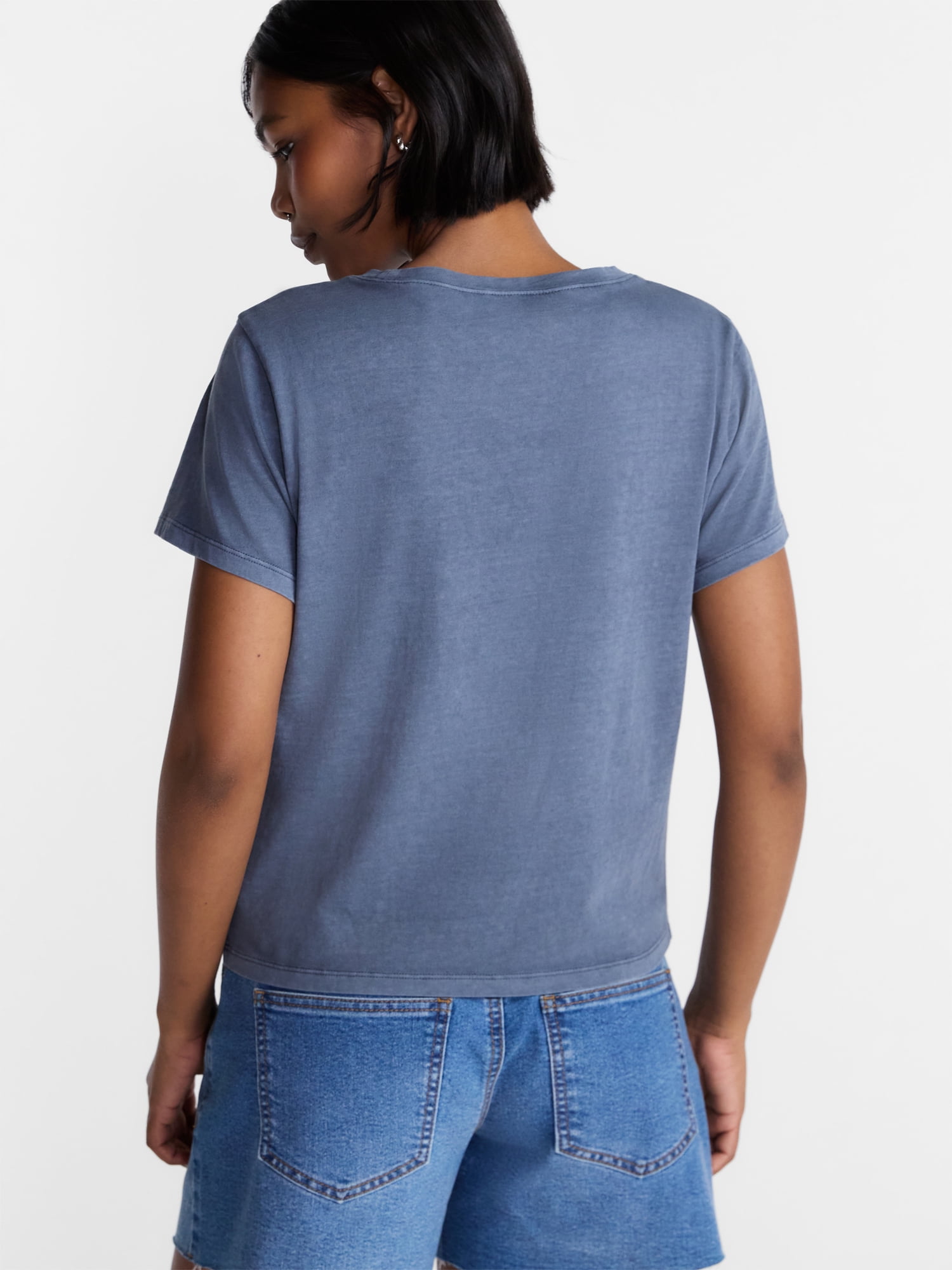 No Boundaries Washed Relaxed Fit Cotton Tee, Women's XXS-XXL