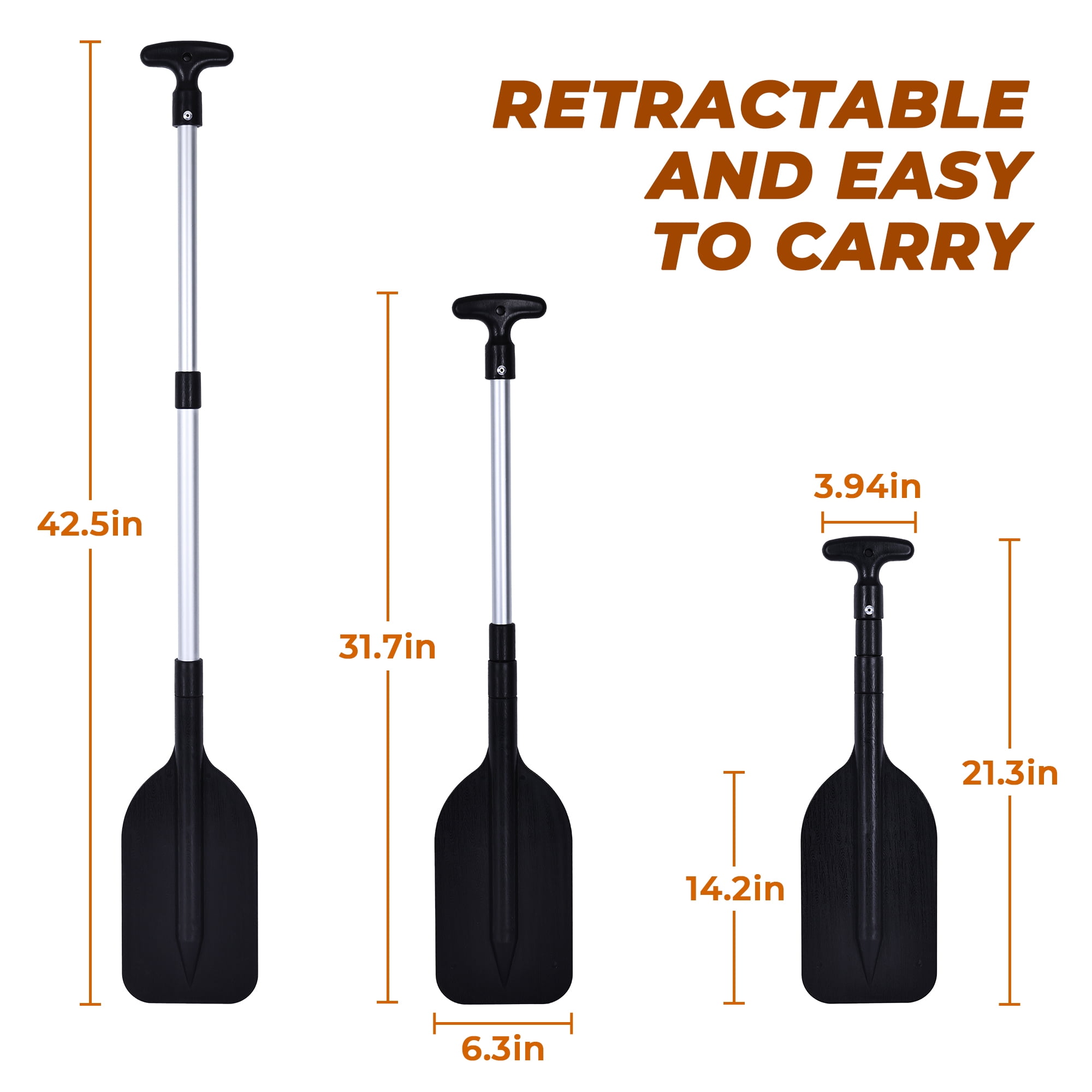 Kayak Paddle, HDJ 2Pcs Boat Paddles Telescoping Emergency Oar for Boat, 42" Adjustable Anti Slip Aluminum Plastic Canoe Paddles, Black