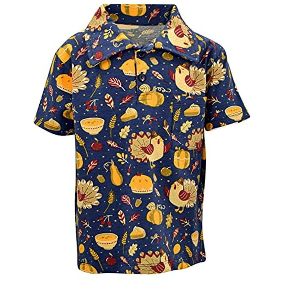 Unique Baby Boys Thanksgiving Turkey Dinner Polo Shirt (6Y, Blue)