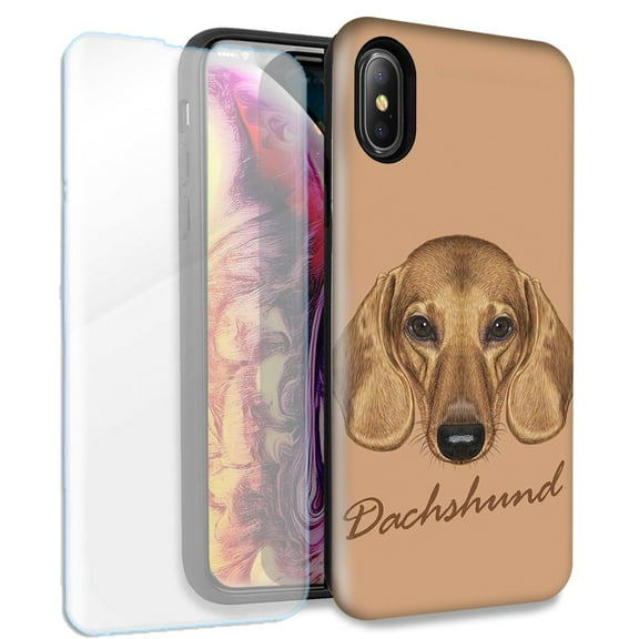 Mundaze Dachshund Dog Double Layer Case w/Glass Screen Protector For Apple iPhone X/XS