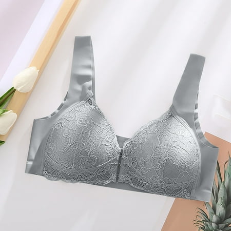 Crunowin Women s Plus Size Bra  Solid Color Lace Push Up Full Coverage No Underwire Comfort Daily Underwear Gray M