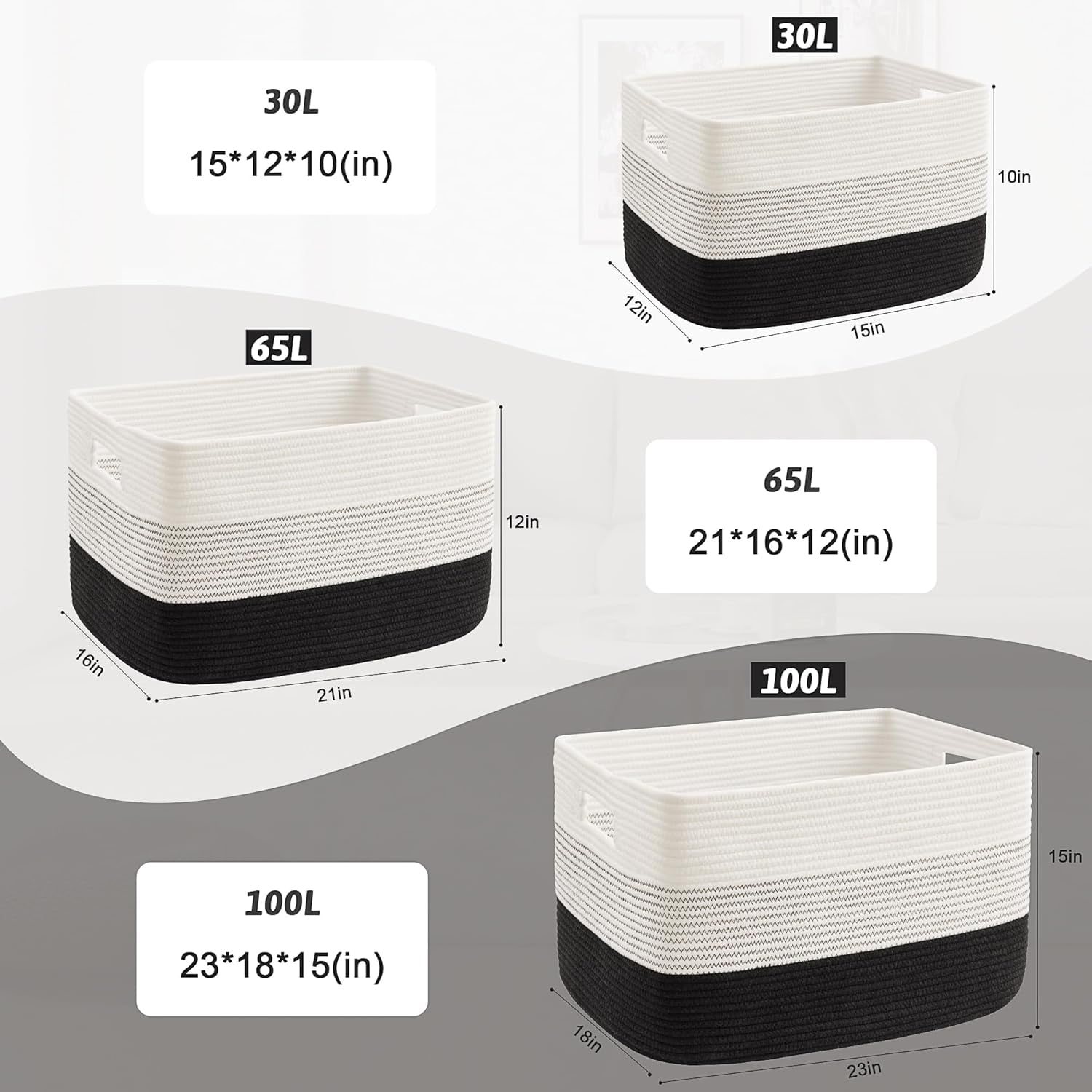 Blanket Basket,Rectangle Woven Baskets for Storage,100L Laundry Basket for Decorative Nursery Blanket,Toys,Dirty Clothes and Magazine in Shelves,Baby Room,and Living Room