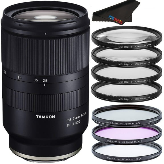 Tamron 28-75mm f/2.8 Di III RXD Lens for Sony E (A036) with Essential Accessory Bundle – Includes: 3PC Multi-Coated HD Filter Set   4PC Close-Up HD Macro Lens Set