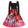 thumbnail image 1 of zanvin Robe de Noël Grande Taille pour Femmes Mode Décontractée Col Carré Manches Longues Imprimé Vintage, Rose, S, 1 of 4