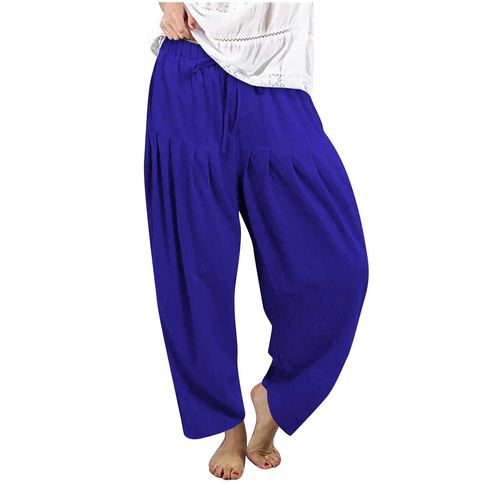 Vekdone Sales Today Clearance Prime Under 5 Dollars Linen Pants Women Summer 2023 Elastic High Waist Casual Loose Fit Work Pants with Pockets Wide Leg