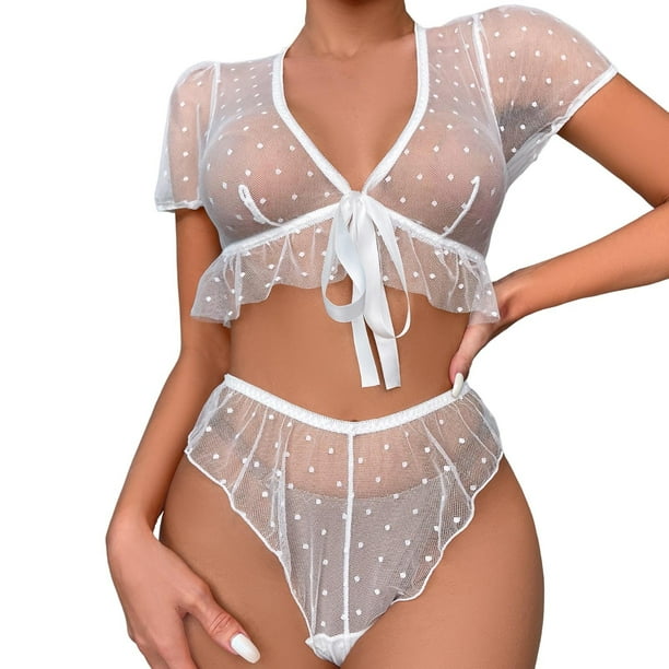 Gibobby Ropa sexy de mujer para sexo Lenceria Sexy para Mujer Transparente Ropa Interior Lenceria Vestidos de Mujer Sexis Bralette y Tanga Conjunto Interior Mujer(Blanco, 3XG)