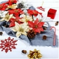 thumbnail image 7 of 12 Pack Gold Xmas Glitter Poinsettia 5.1 inch Artificial Flowers Christmas Tree Decorations Clearance Ornaments, 7 of 7