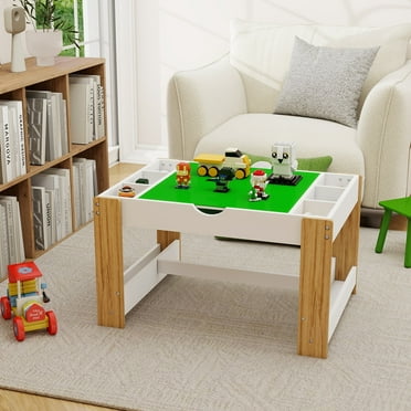 Two-in-one Lego-compatible, 7-compartment children's game table with storage