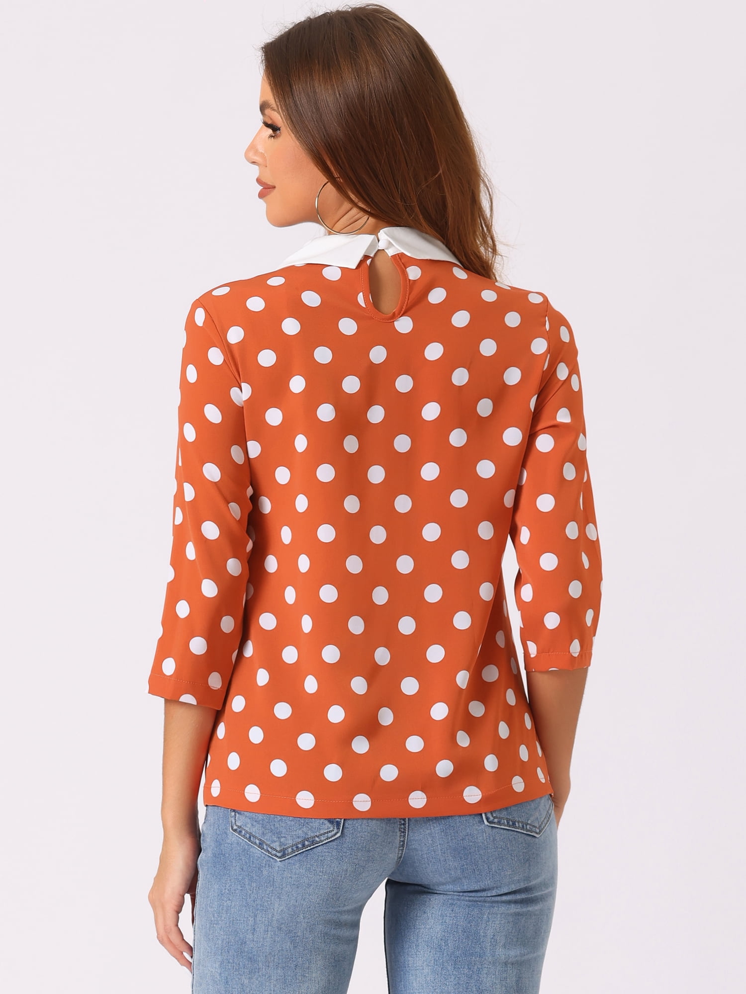 DARING DIVA Blouses 3/4 Sleeves Solid Office Work Tops S Orange