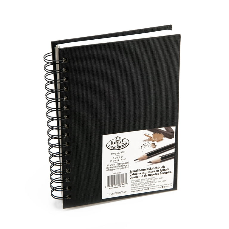 Royal & Langnickel Essentials - 3 Pack 5.5 inch x 8.5 inch Spiralbound Drawing Sketch Book - 80 Sheets, 65 lb. Paper, Size: 5.5 x 8.5, Black