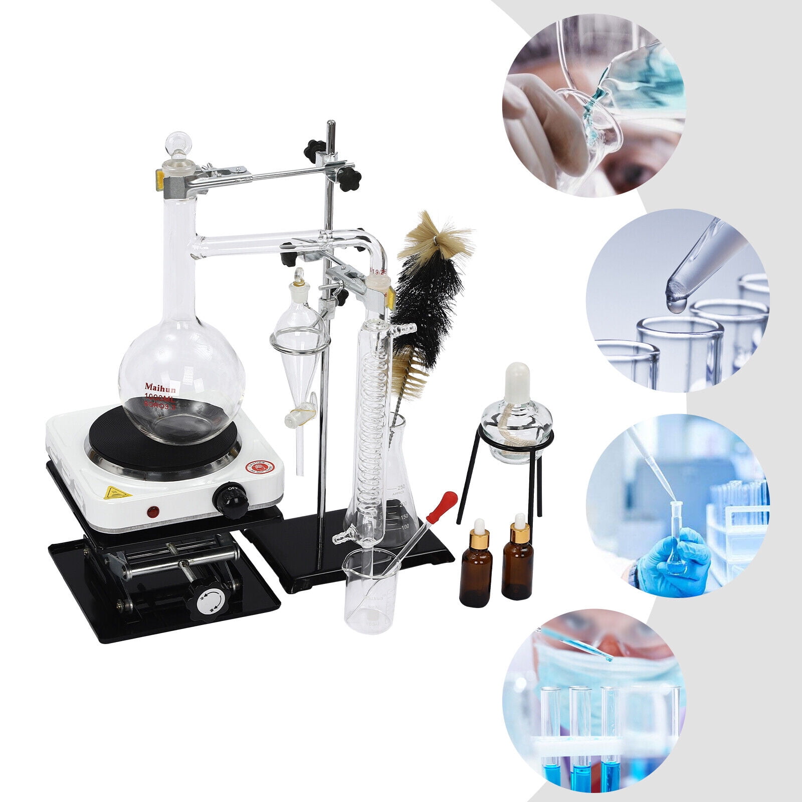 1000W Essential Oil Distillation Apparatus Lab Home Glassware Distillation Kits 1000ml