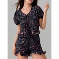 thumbnail image 5 of Raccmtaty Women Summer Shorts Outfits Floral Print/Patchwork/Stripe Tie-Up Short Sleeve Tops Elastic Waist Shorts 2 Pieces Clothes Set, 5 of 8