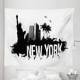 thumbnail image 1 of NYC Scene Tapestry, Cool New York Calligraphy with the City Skyline on the Background, Fabric Wall Hanging Decor for Bedroom Living Room Dorm, 5 Sizes, Charcoal Grey and White, by Ambesonne, 1 of 1