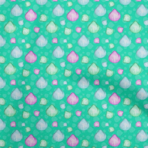 oneOone Viscose Chiffon Sea Green Fabric Ocean Watercolor Sea Cockle Shell Dress Material Fabric Print Fabric By The Yard 42 Inch Wide