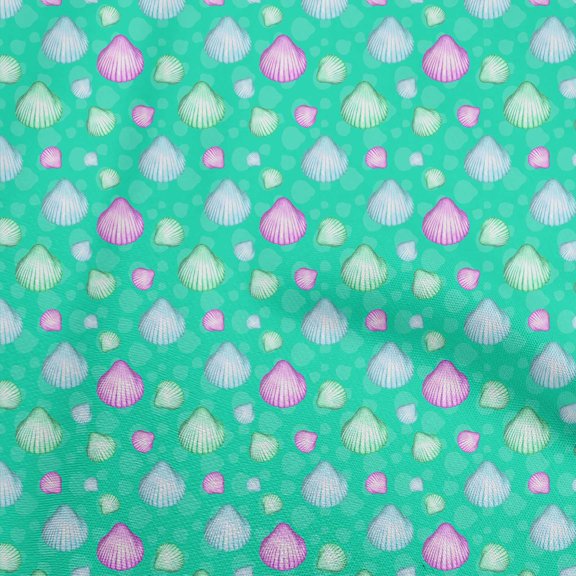 oneOone Viscose Chiffon Sea Green Fabric Ocean Watercolor Sea Cockle Shell Dress Material Fabric Print Fabric By The Yard 42 Inch Wide