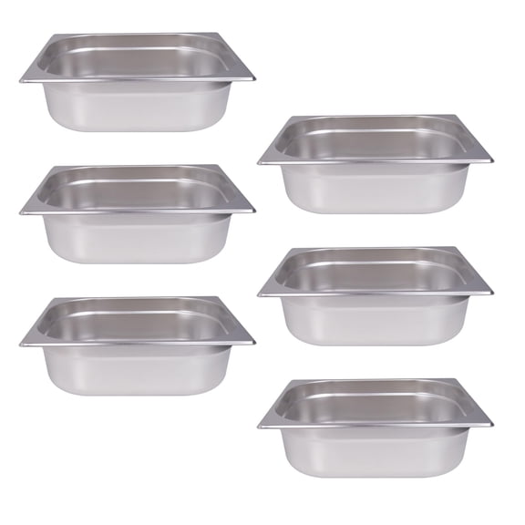 Hakka 6-Pack 1/2 Size Steam Table Hotel Pans 4 Inch Deep Stainless Steel