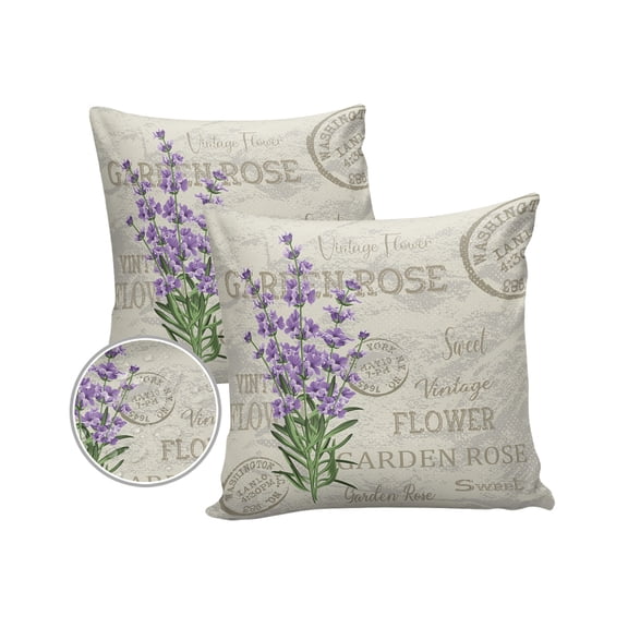 Pack of 2 Outdoor Pillow Covers, Lavender Vintage Postcard Waterproof Square Throw Pillowcase Cushion Decorative Pillow Covers for Couch Patio Tent, 20x20 in