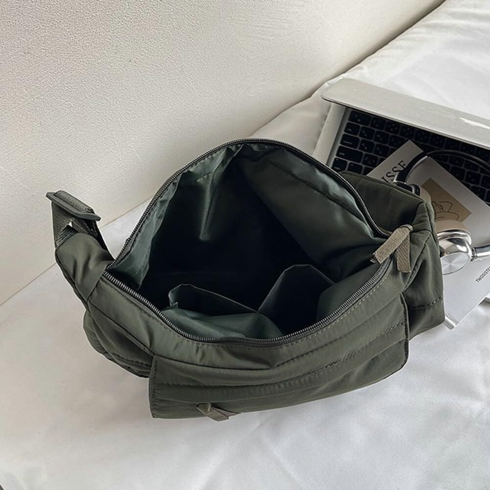 LKJYER Slouchy Nylon Bags for Women 2025 Crescent Crossbody Bag Hobo Shoulder Purse Work Travel Tote Handbag Everyday Purses