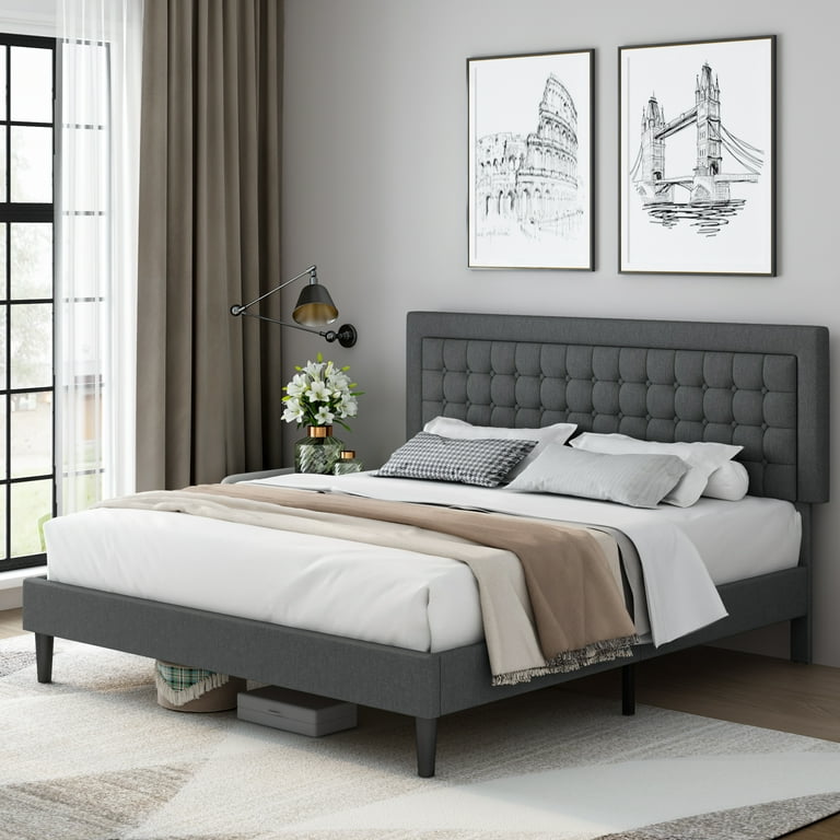 HIFIT Queen Size Bed Frame, Queen Bed Frame with Headboard, Heavy Duty  Metal Foundation, Upholstered Bed Frame with Velvet Tufted Headboard, Wood  Slat