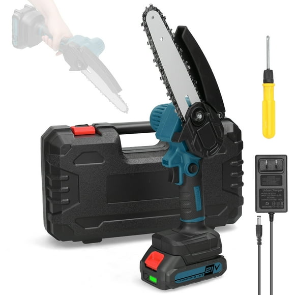 21V Cordless Mini Chainsaw, 6-Inch Handheld Electric Pruning Saw with Brushed Motor, Child Safety Lock, 1 x 1300mAh Makita Battery & Charger, ABS+Metal Construction, 5m/s Chain Speed for Woodworking,