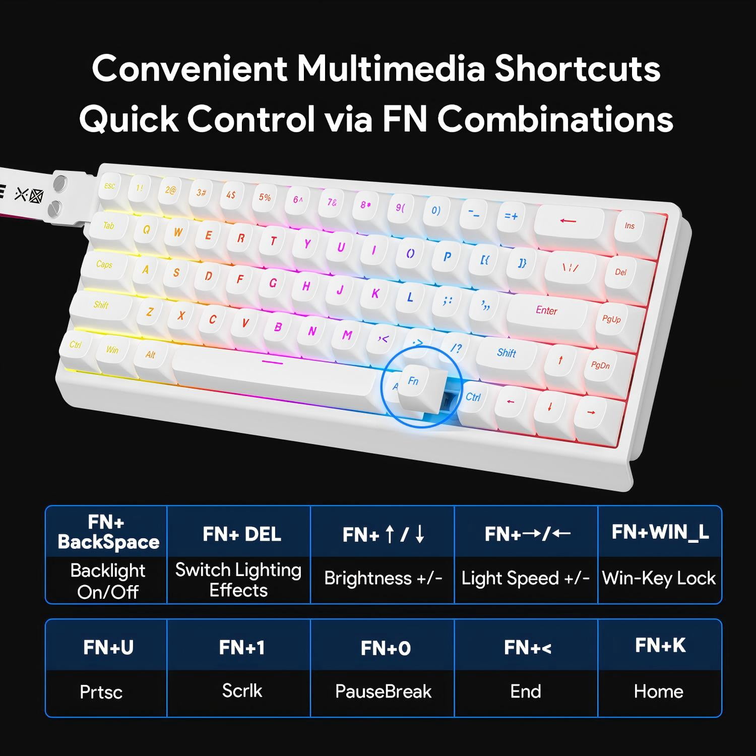 Rechale 60% Layout 68-Key Wired RGB Mechanical Feel Keyboard, PBT Keycaps, Removable Ribbon, Silent Gasket Structure, 8000Hz Polling Rate, Anti-Ghosting, RGB Backlit, for PC Gamers Office Windows Mac