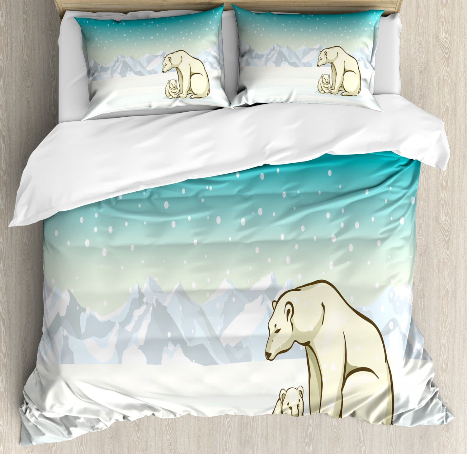 Polar Bear Duvet Cover Set Queen Size Northern Landscape Arctic