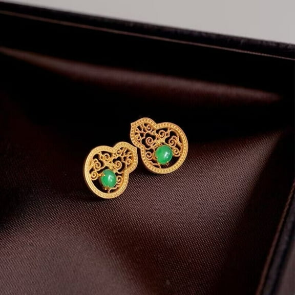 Simulated Chalcedony Gourd Earrings Dangle Boho Jewelry Hypoallergenic Gift For Women Vintage Botanical Design