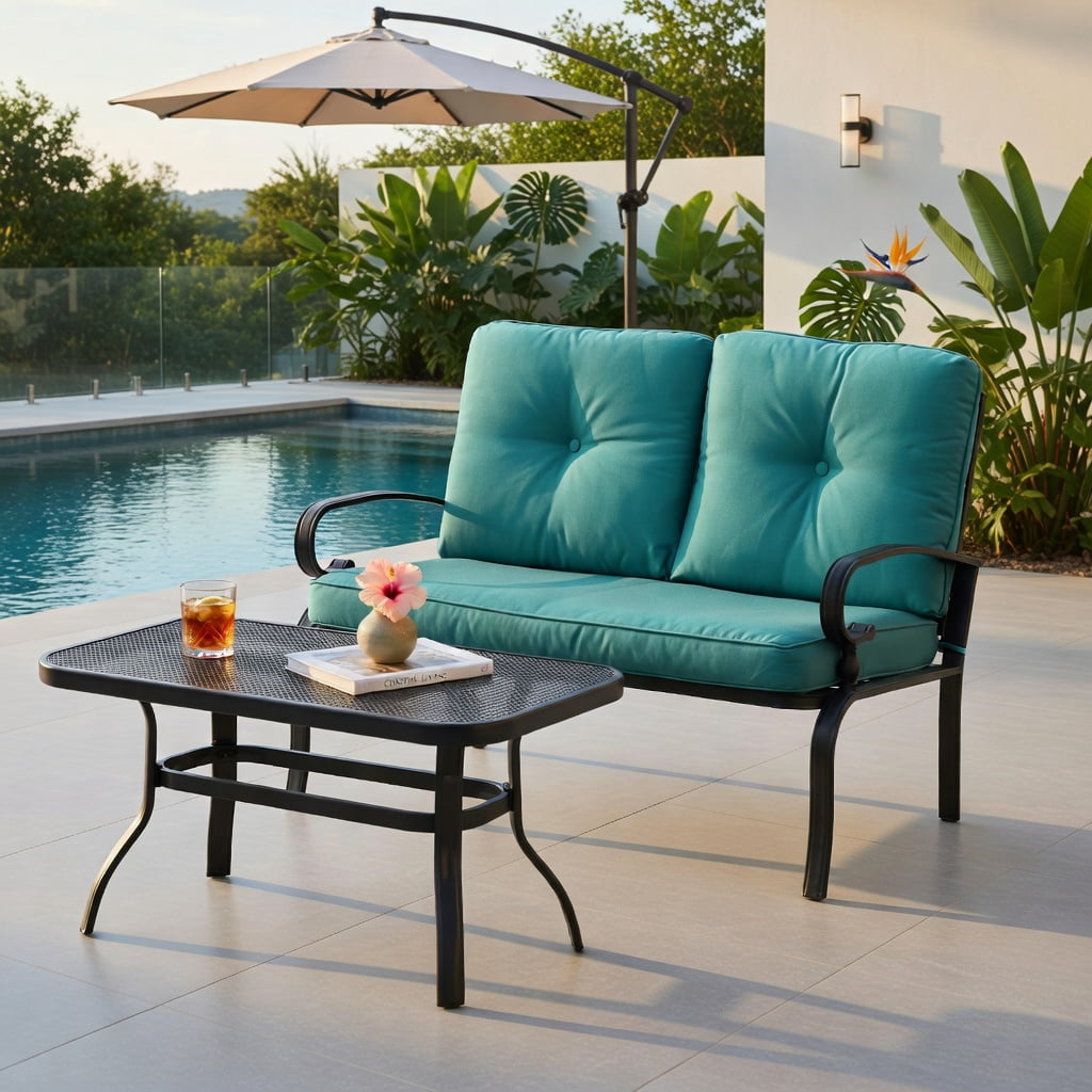 Hommoo 3-Piece Outdoor Rattan Rocking Chair Set with Tempered Glass Table, PE Wicker Patio Furniture for Backyard, Poolside, and Deck, Brown