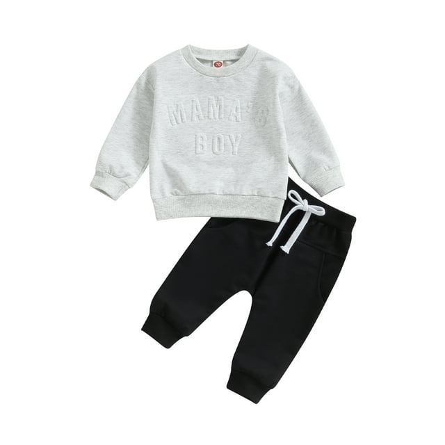 Fortune 0-3Y Baby Boy Tracksuit Toddler Letter Long Sleeve Sweatshirt Pants 2Pcs Fall Spring Outfits Set