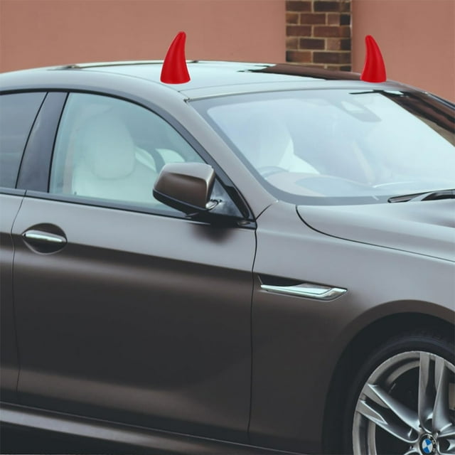 Ruiboury 2pcs Waterproof Devil Horn Car Sticker Turn Heads On Road Interesting Stickers silver 1Set
