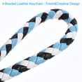 thumbnail image 4 of Braided Leather Keychain with Stainless Steel Key Ring Sleeve, PU Woven Wristlet Lanyard, Black White Sky Blue, 4 of 5