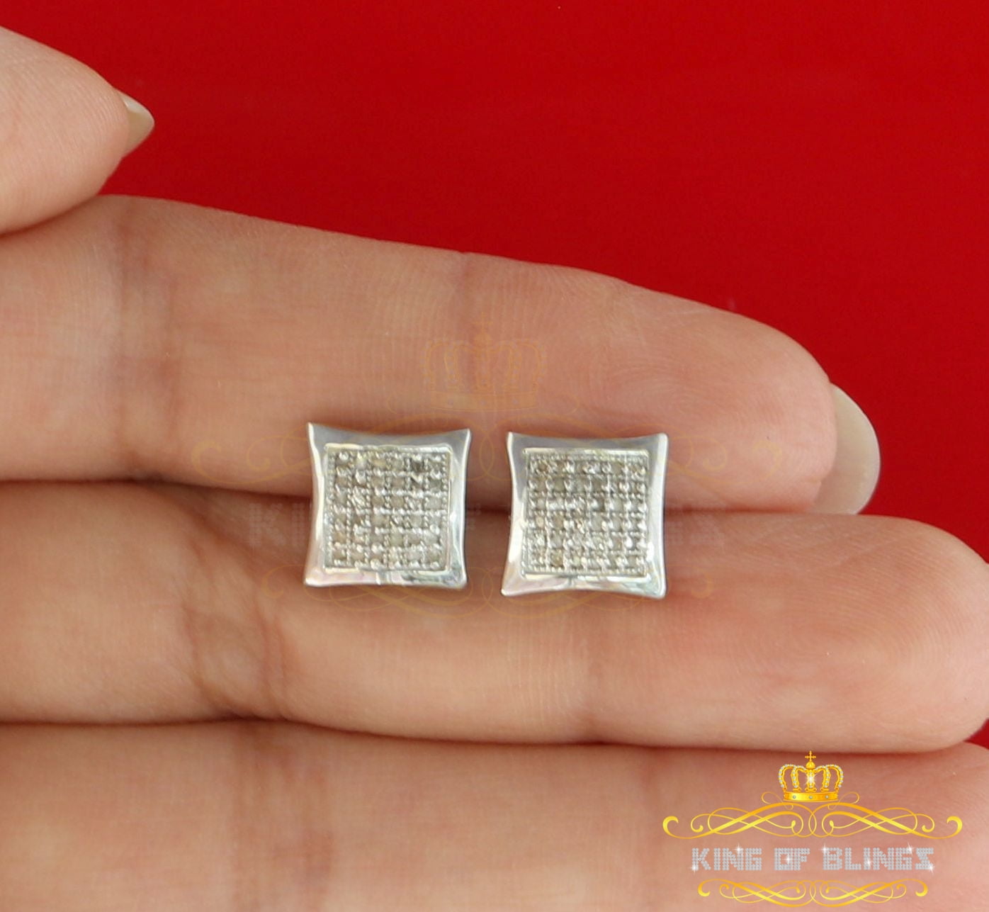 King of Bling's Aretes Para 925 Sterling White Silver 0.20ct Diamond Women & Men Stud Earrings