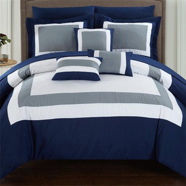 Chic Home CS8134-US Ensemble de Literie 10 Pcs Design Brodé Matelassé, Bleu
