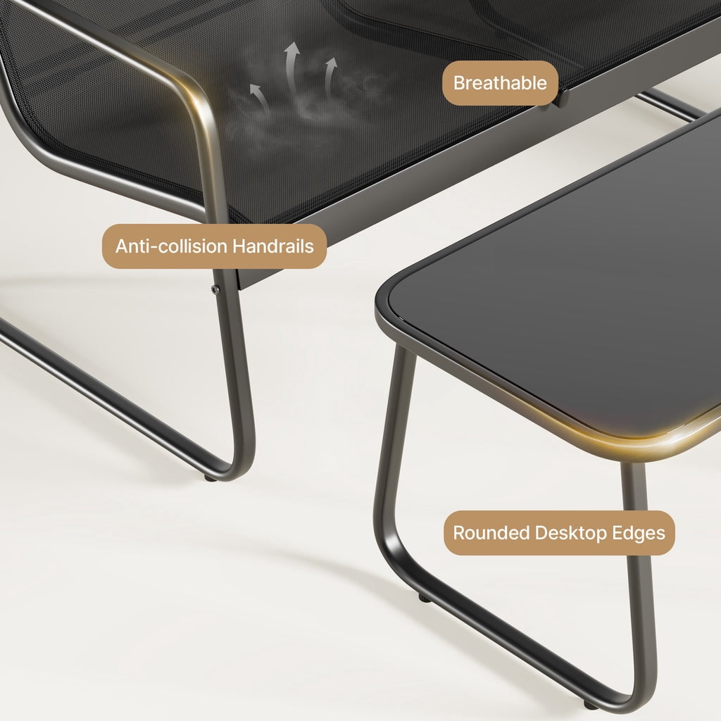 Aiho 4 Pieces Patio Furniture Set,Textilene Modern Conversation Black Set with Tea Table for Home,Lawn,Balcony, Bistro - Black