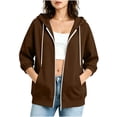 thumbnail image 3 of Women's Full Zip Hoodie Sweatshirt Casual Drawstring 3/4 Elastic Cuff Long Sleeve Hooded Sweatshirt with Kangaroo Pockets, 3 of 6