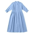 thumbnail image 4 of Women's Cotton Linen Dress Long Sleeve Crew Neck Smocked A Line Boho Flowy Maxi Dresses with Pockets Plus Size Blue S, 4 of 7