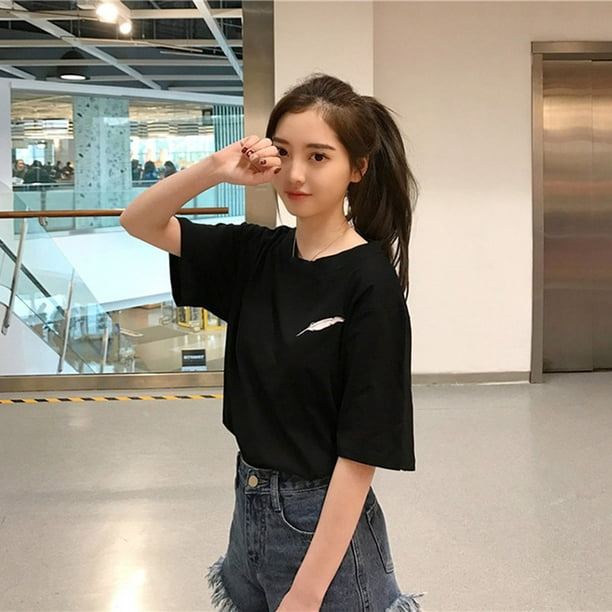 Loose Style Summer Women Solid Color Short Sleeve T-Shirt Casual O