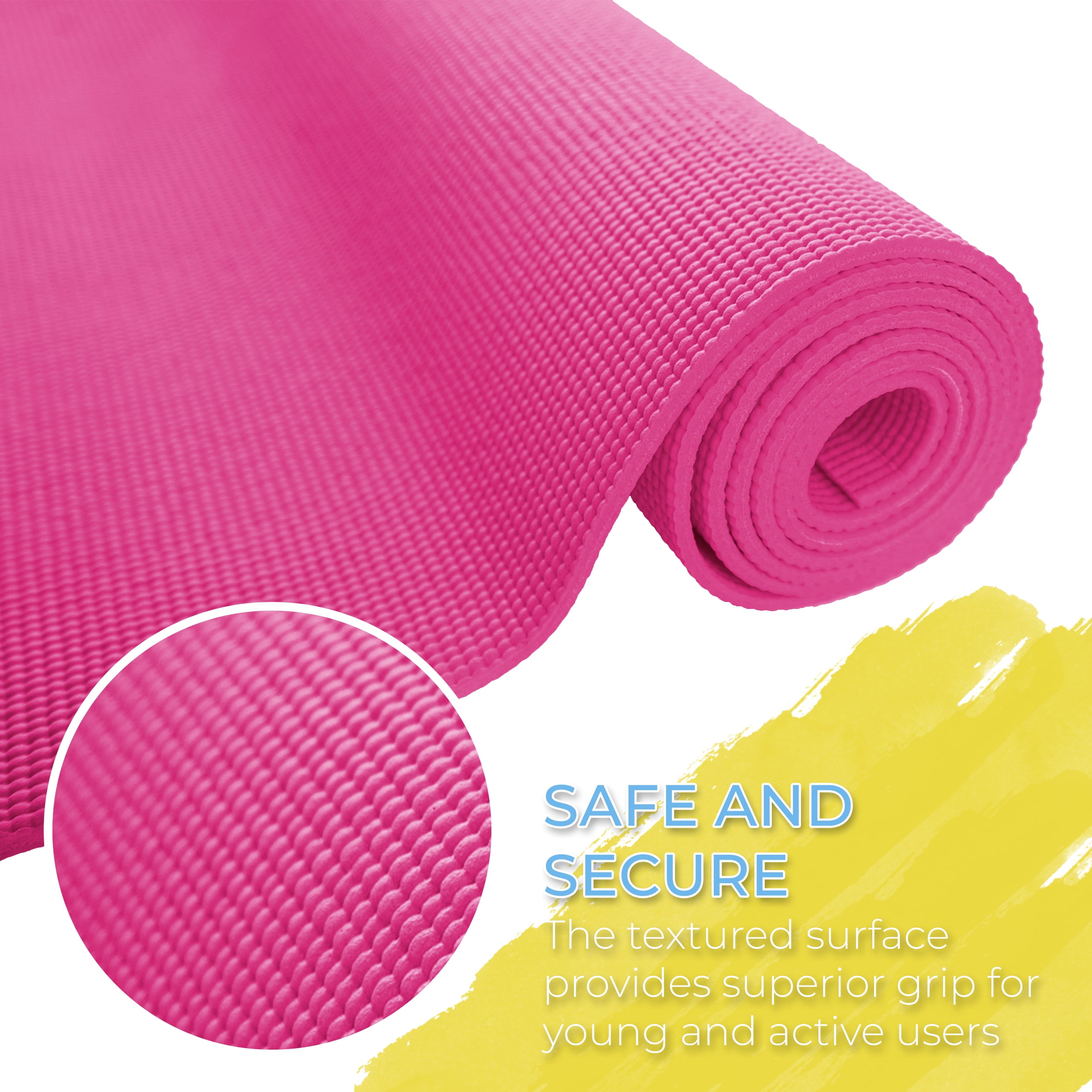 Hello Fit Kids Short Yoga Mat, Non-Toxic Bulk Exercise Mats, Non-Slip, 10 Pack, Pink