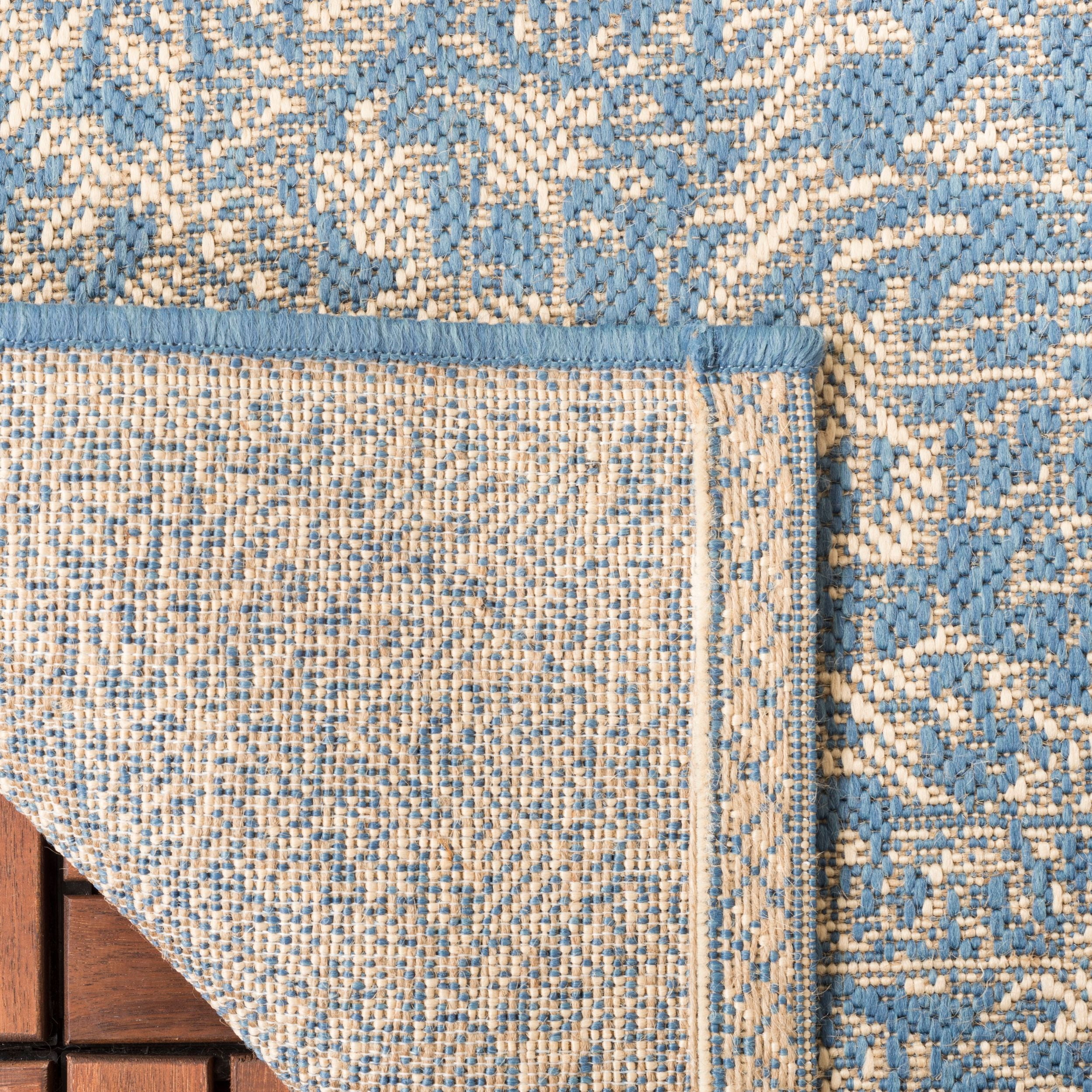 SAFAVIEH Beach House Kestrel Medallion Indoor/Outdoor Area Rug, Cream/Blue, 6'7" x 6'7" Round