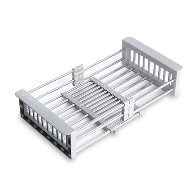 Mistaha Retractable Drain Basket with Armrest Stainless Steel Drying Dish Rack Kitchen Sink Storage Basket Over The Sink Dish Drying Rack