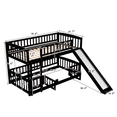 thumbnail image 2 of DreamBuck Bunk Bed Twin over Twin with Slide, Wood Floor Bunk Bed with Ladder, Safety Guardrails, Heavy Duty Bunk Beds for Teens Adults, Space-saving Bunk Bed for Bedroom, Dorm, Noise-Free, Espresso, 2 of 6