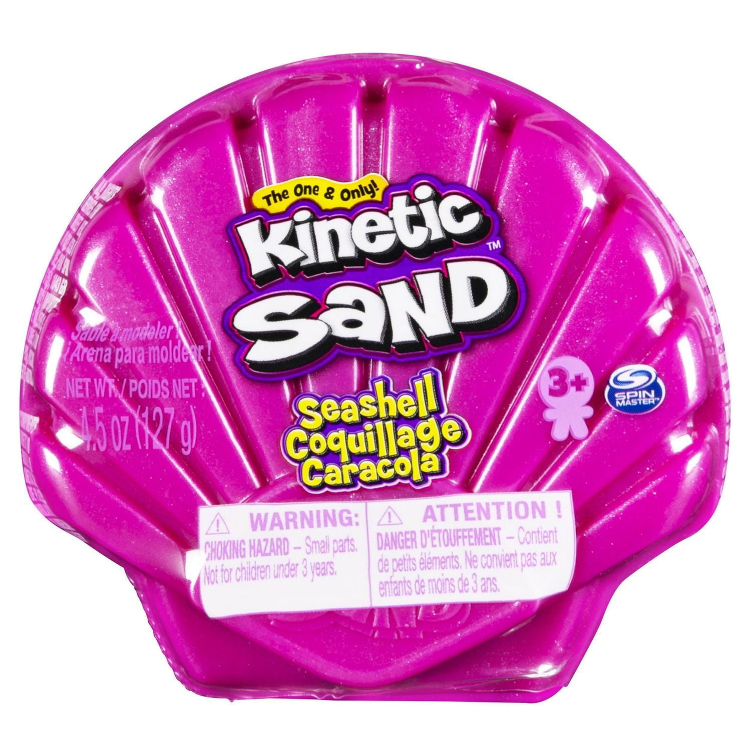 Kinetic Sand, Seashell Container with 4.5oz Neon Pink and Kinetic Beach Sand, for Kids Aged 3 and Up