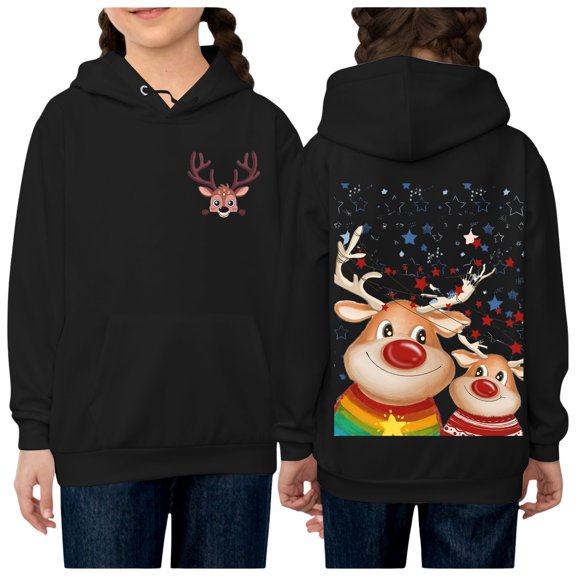 Hpapadks Hoodies for Girls Children Christmas Print Hoodie Long Sleeve Casual Pullover Baby Sweatshirt Black 5-6 Years