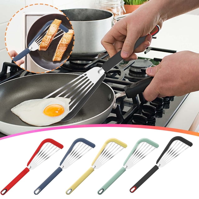Fiudx Pala para Freír de Acero Inoxidable, Espátula de Silicona Antiadherente, Aislamiento Térmico Resistente Al Calor, Diseño Flexible En Forma de Abanico, Esencial para La Cocina, Ideal para Filete
